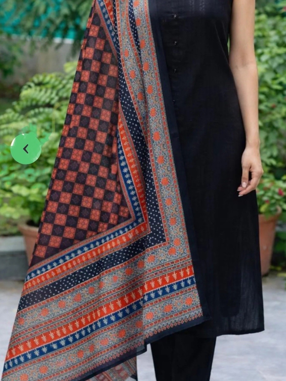 Handcrafted Navy and Red Printed Women's Dupatta